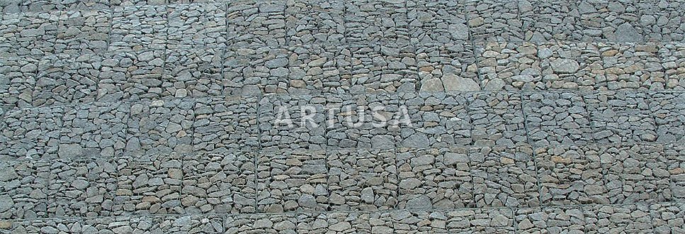 Gabion wall face woven from hexagonal double-twist mesh