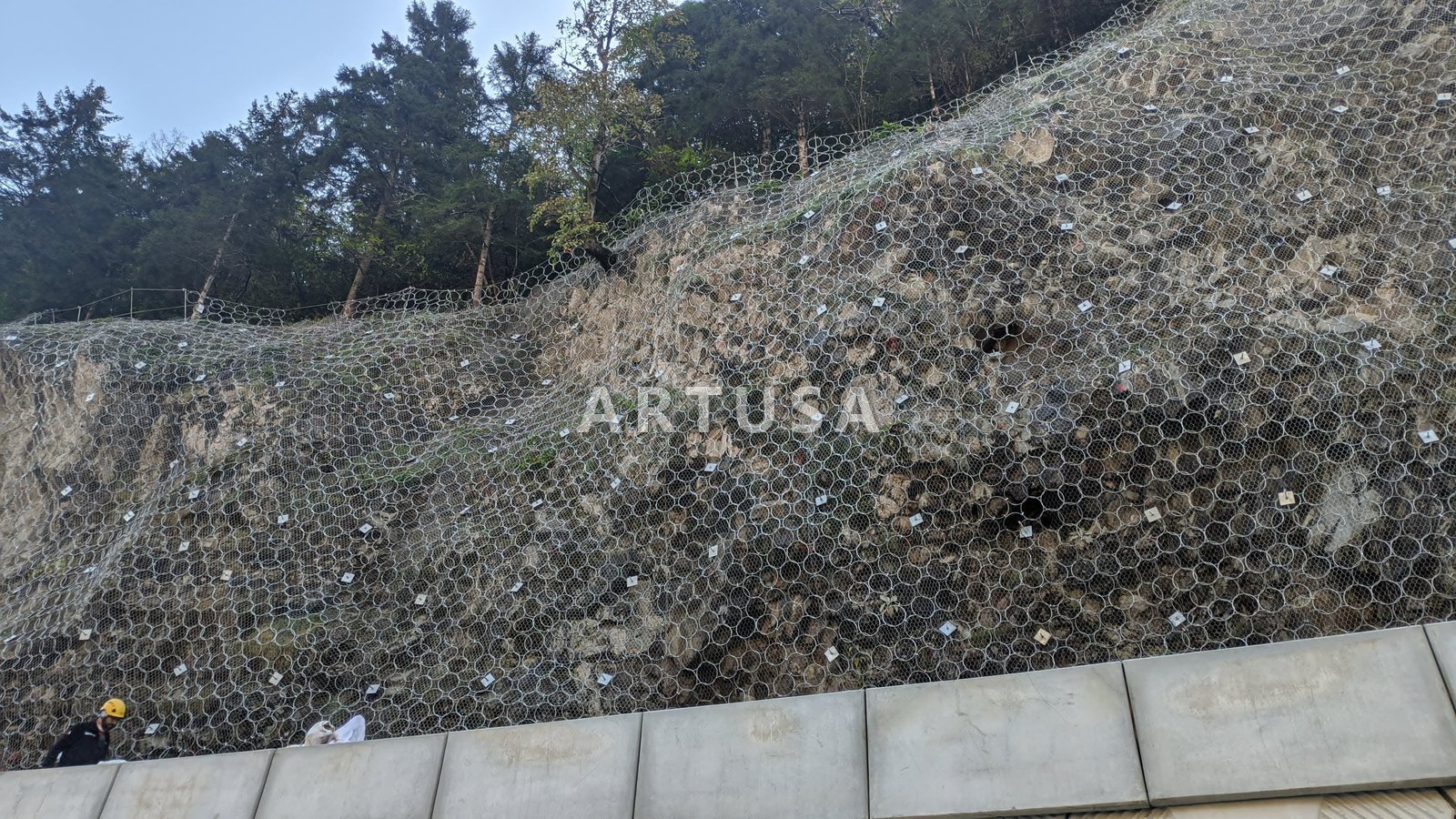 Kaya yüzünde ağ ve istinat duvarı